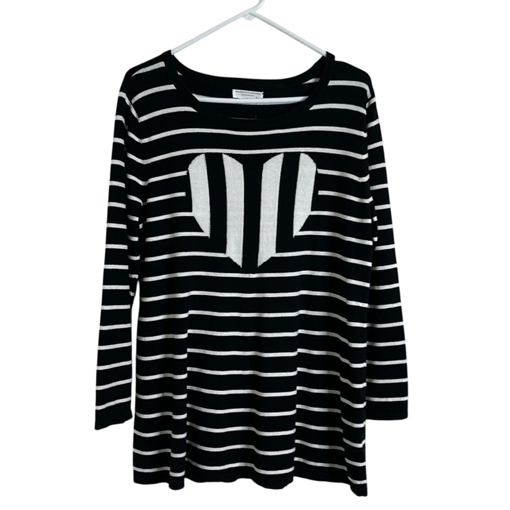 Majestic Filatures Heart Stripe Organic Cotton Top Womens 1 Black White NEW‎